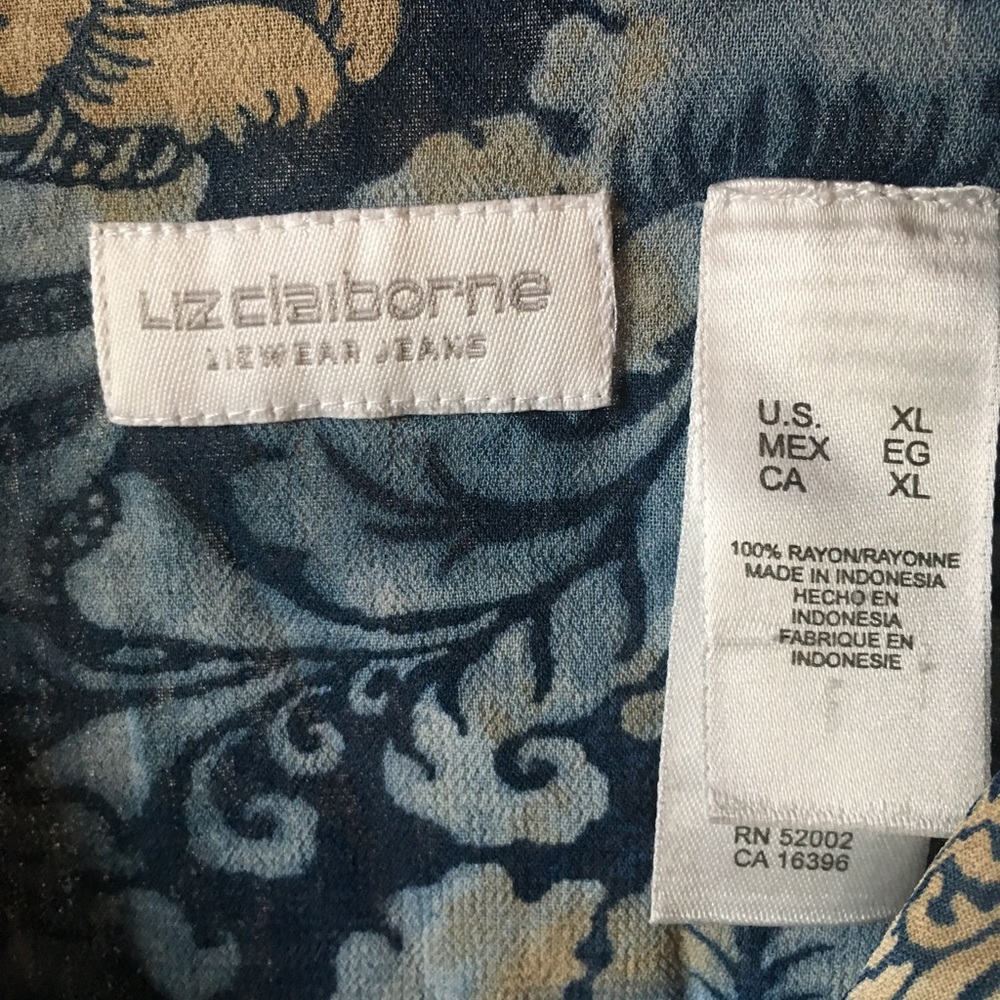 Liz Claiborne Blue and Yellow Button Down Shirt - Picture 3 of 6